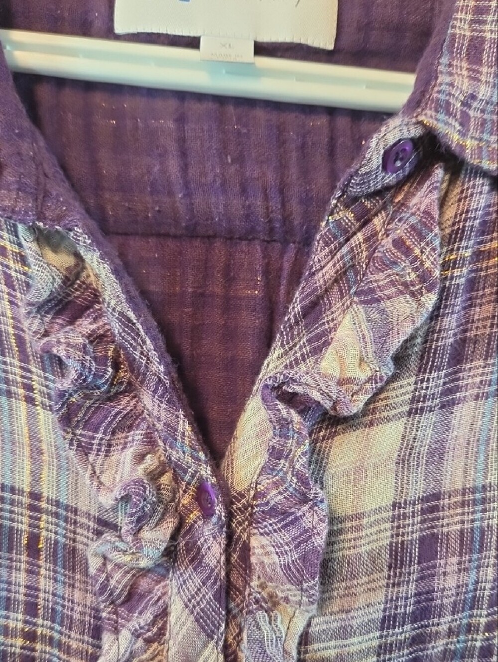 Relativity Lavender Plaid Ruffle-Front Button-Down Shirt - Picture 3 of 14